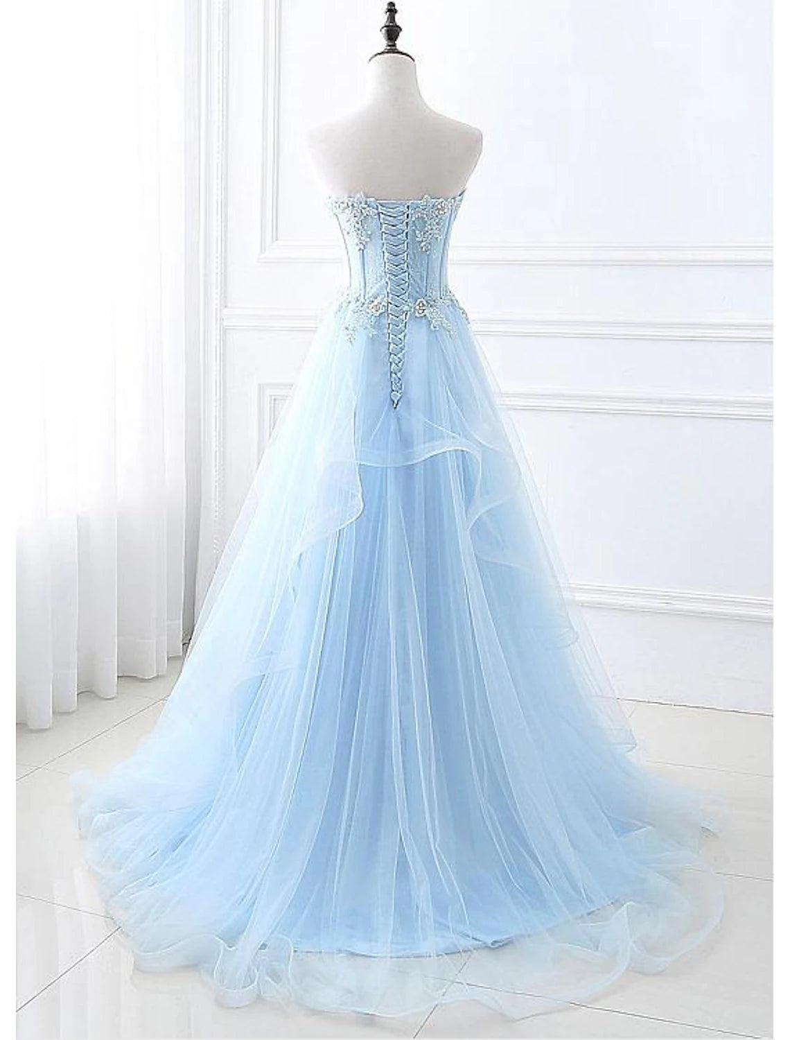 Wholesale  A-Line Sexy Floral Engagement Prom Birthday Dress Strapless Sleeveless Sweep / Brush Train Lace with Pleats Lace Insert